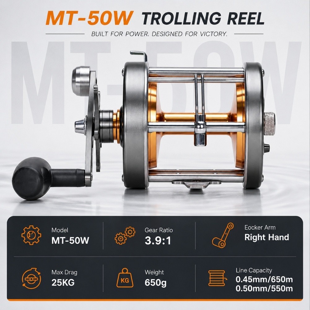 Trolling Reel - MT 50W trollingmolen, voor rechts, overbrengingsverhouding